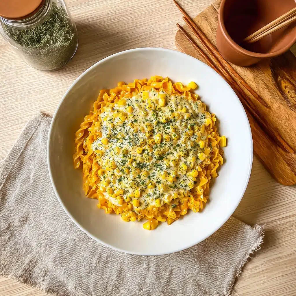 Spicy Noodles with Korean Corn Cheese Recipe - Recipe Image
