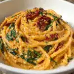 Spaghetti & Spinach with Sun-Dried Tomato Cream Sauce