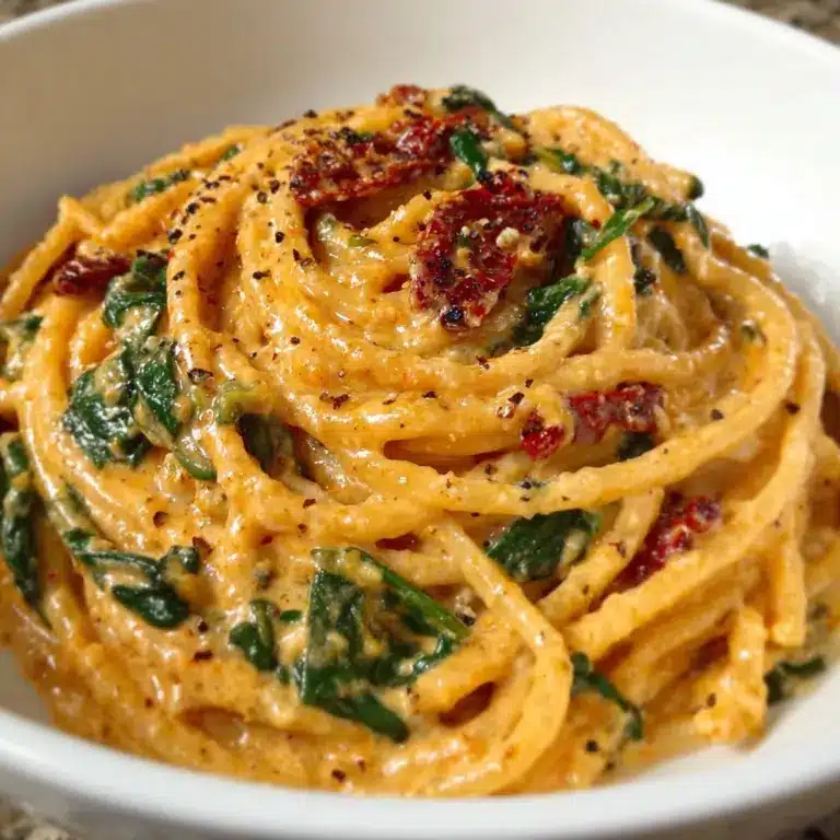 Spaghetti & Spinach with Sun-Dried Tomato Cream Sauce