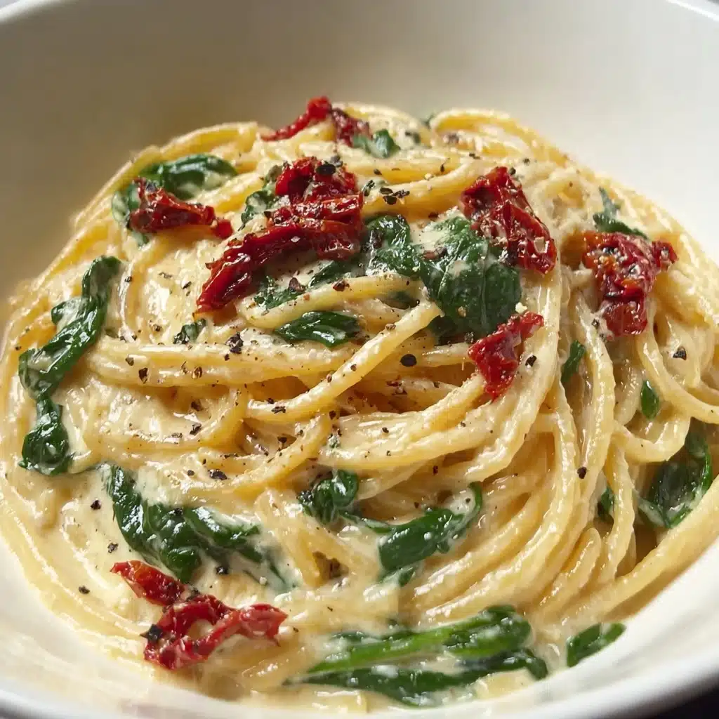 Spaghetti & Spinach with Sun-Dried Tomato Cream Sauce  - Recipe Image