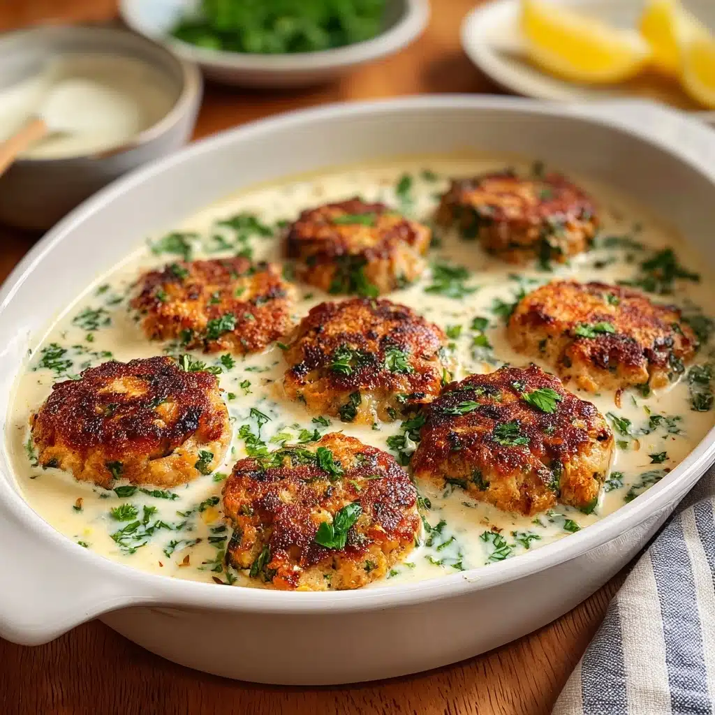 Salmon Patties with Creamy Lemon-Garlic Sauce Recipe - Recipe Image