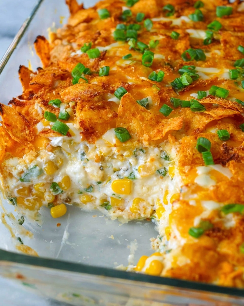 A close-up view of a fork holding a bite of creamy layered casserole with visible chunks of orange sweet potato, bright yellow corn kernels, and a smooth white sauce speckled with herbs, all blending together in a rich, cheesy texture. The background shows more of the casserole with a mix of orange and creamy layers, garnished lightly with green herbs on a white marbled surface. photo taken with an iphone --ar 4:5 --v 7