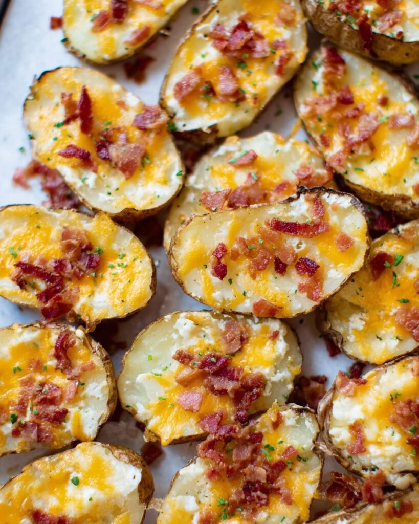 Loaded Potato Slices with Cheese, Bacon, and Chives Recipe