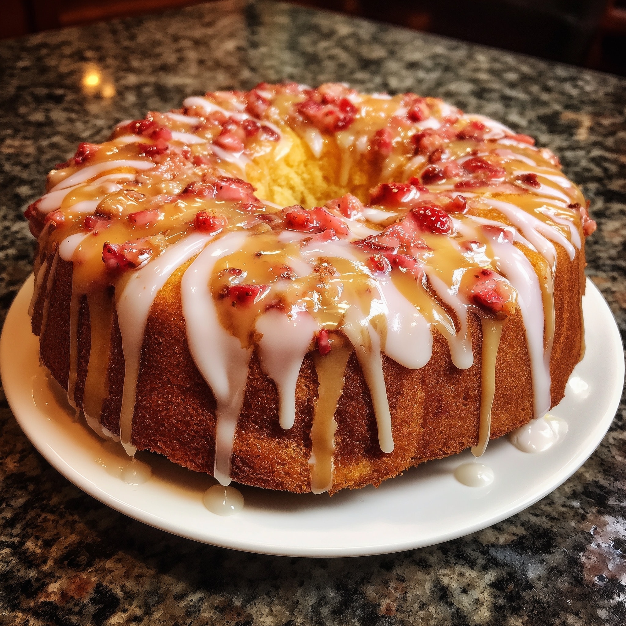 Fresh Strawberry Bundt Cake with White Chocolate Strawberry Ganache Recipe - Recipe Image