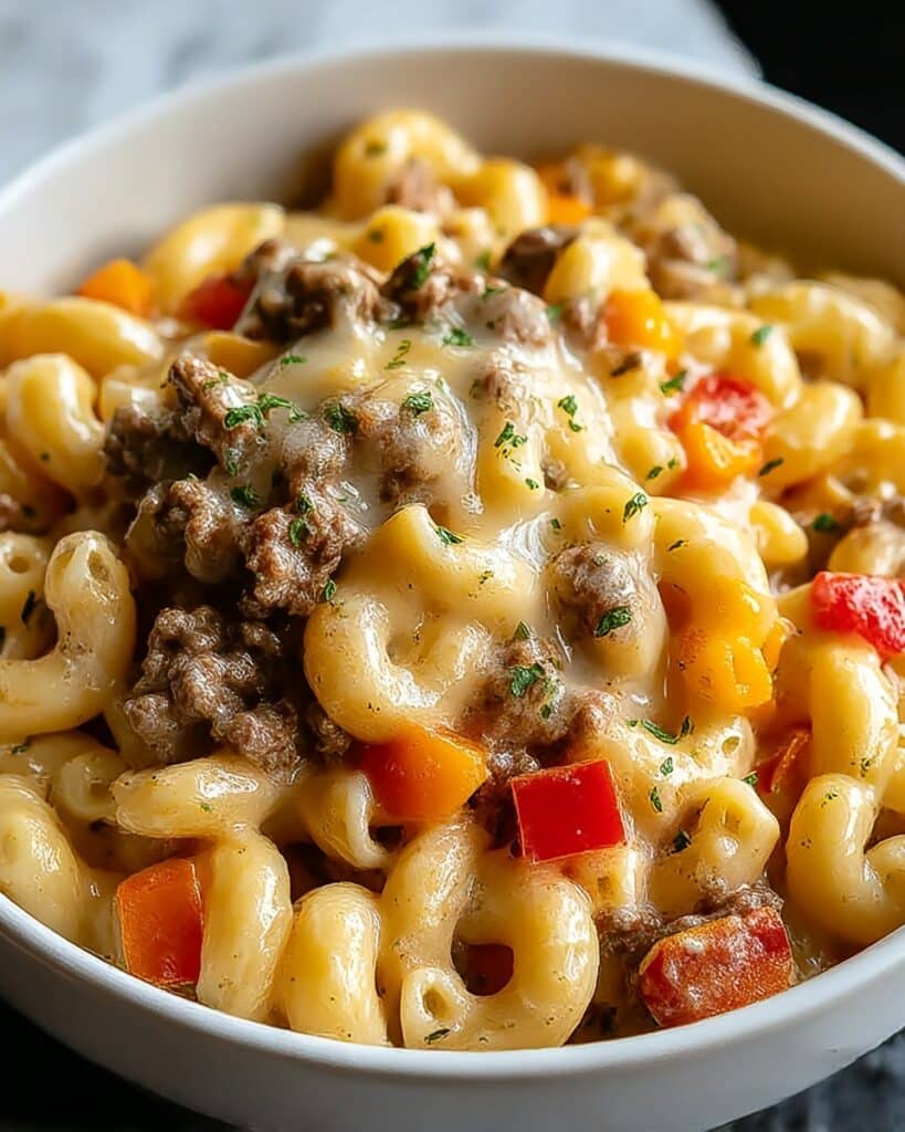 High-Protein Creamy Philly Cheesesteak Mac & Cheese Recipe