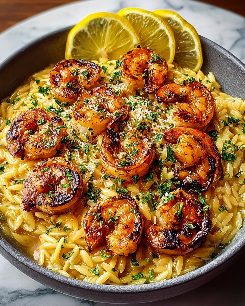Shrimp Orzo with Lemon Garlic Sauce Recipe - Recipe Image