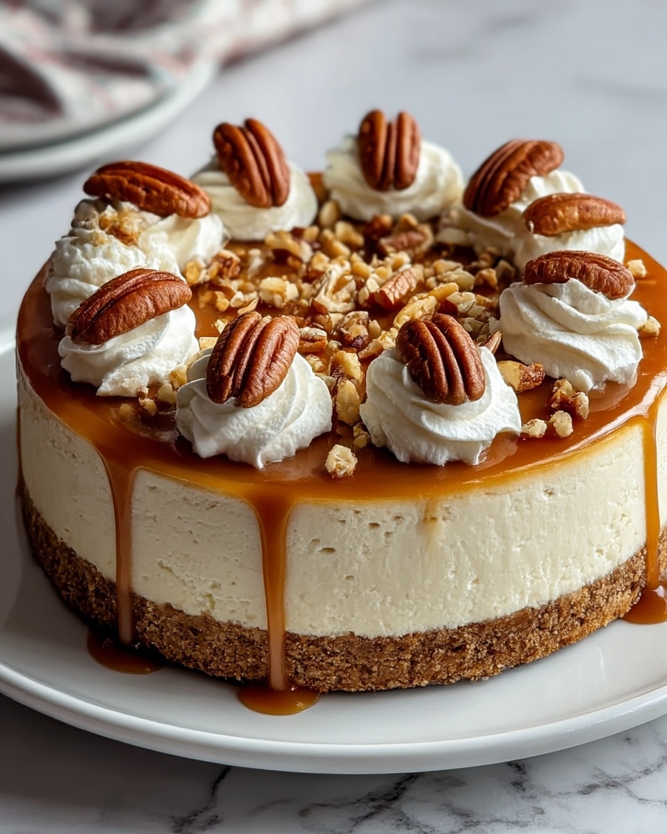 Browned Butter Pecan Cheesecake with Caramel Sauce Recipe - Recipe Image