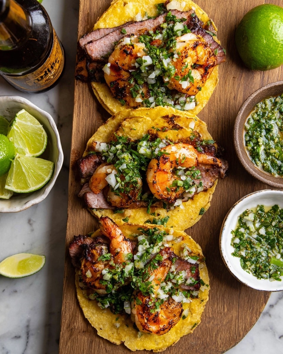 Steak and Shrimp Tacos with Chimichurri Recipe - Recipe Image