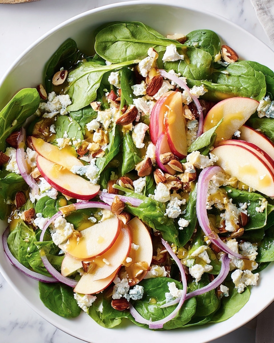 Spinach Salad with Apple, Red Onion, Feta, and Toasted Almonds Recipe - Recipe Image