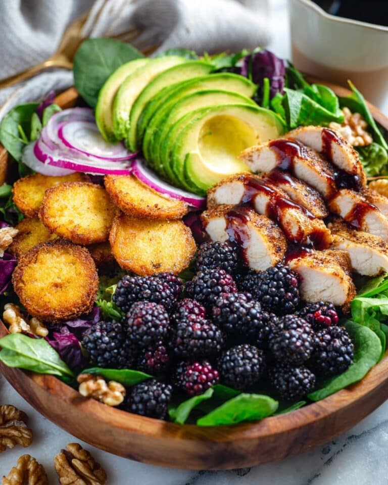 Blackberry Balsamic Grilled Chicken Salad with Crispy Fried Goat Cheese Recipe