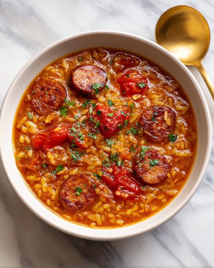 Spicy Jambalaya Soup with Andouille Sausage and Chicken Recipe